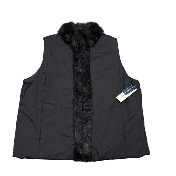 NWT - Jones New York Black Montmartre Reversible Vest with Fur Trim | Size 2X - Picture 1 of 5